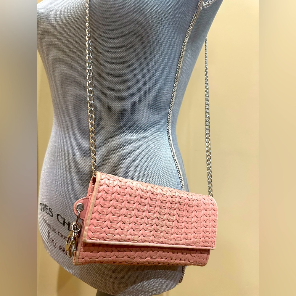 Christian Dior Pink Woven Leather Long Wallet with Dior Charms